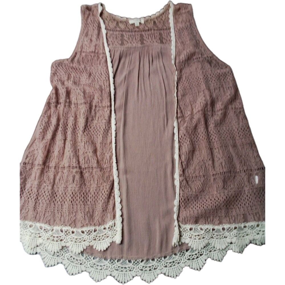 Umgee Mauve Lace-Trim Sleeveless Blouse